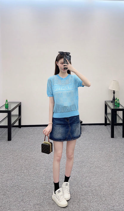 V*♥2025 new product Jacquard knitted short sleeves