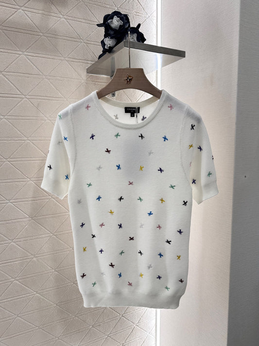 C*♥2025 new product Embroidered knitted short sleeves