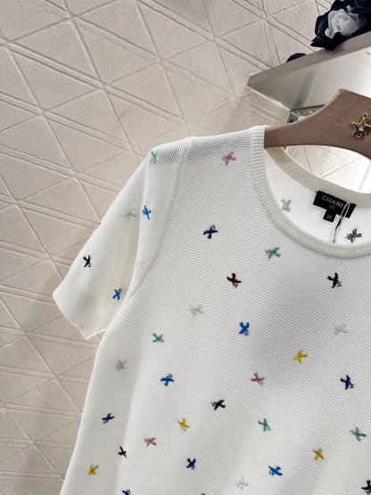 C*♥2025 new product Embroidered knitted short sleeves