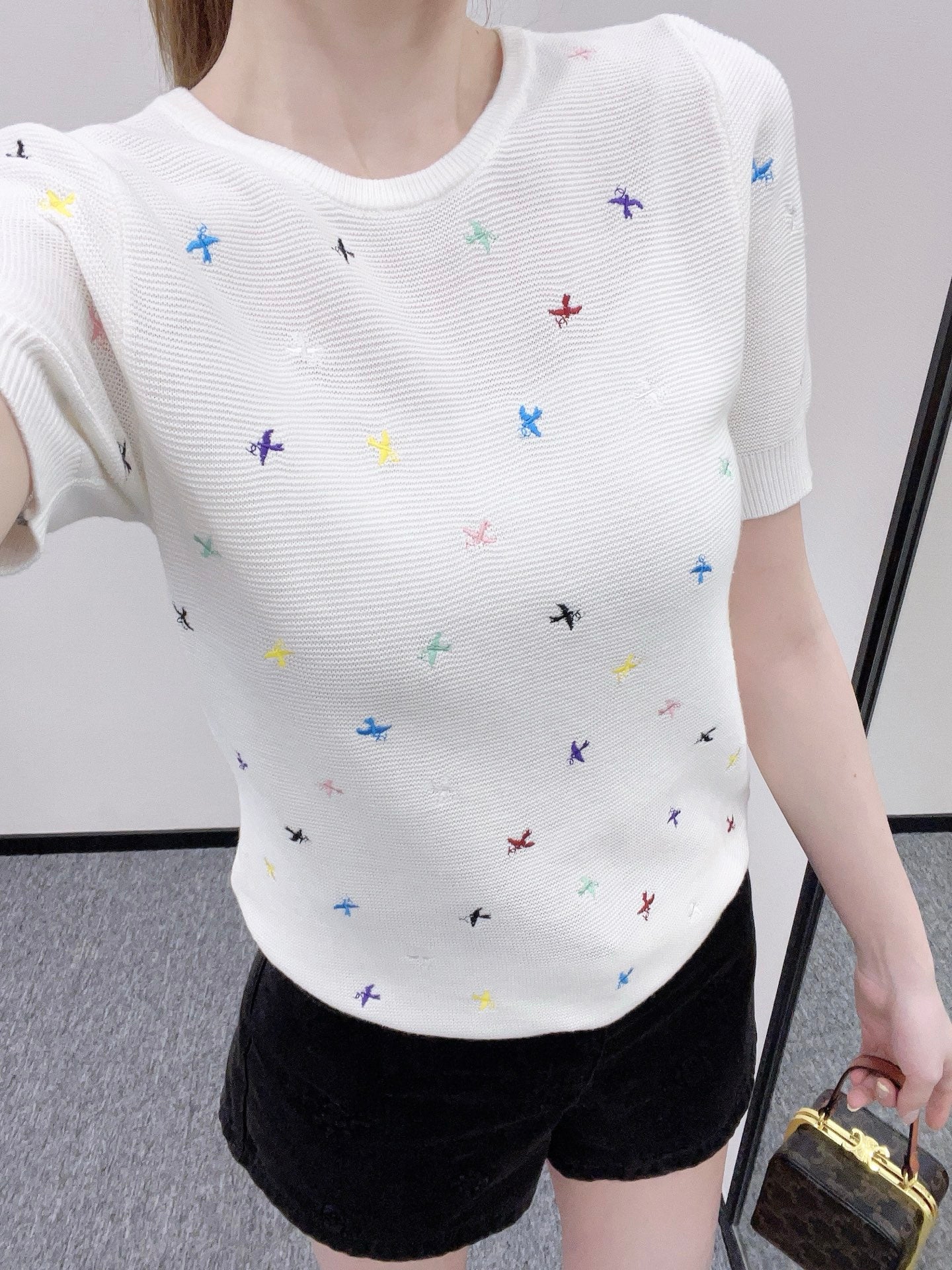 C*♥2025 new product Embroidered knitted short sleeves