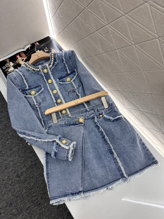 B*♥2025 new product Raw-edge denim jacket and skirt set
