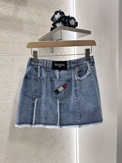 B*♥2025 new product Raw-edge denim jacket and skirt set