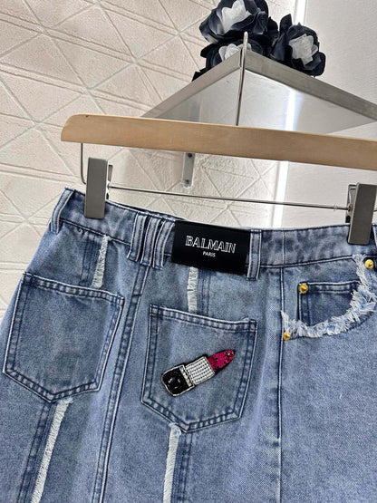 B*♥2025 new product Raw-edge denim jacket and skirt set