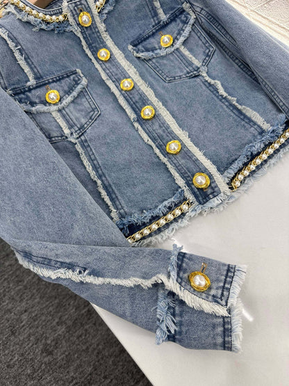 B*♥2025 new product Raw-edge denim jacket and skirt set