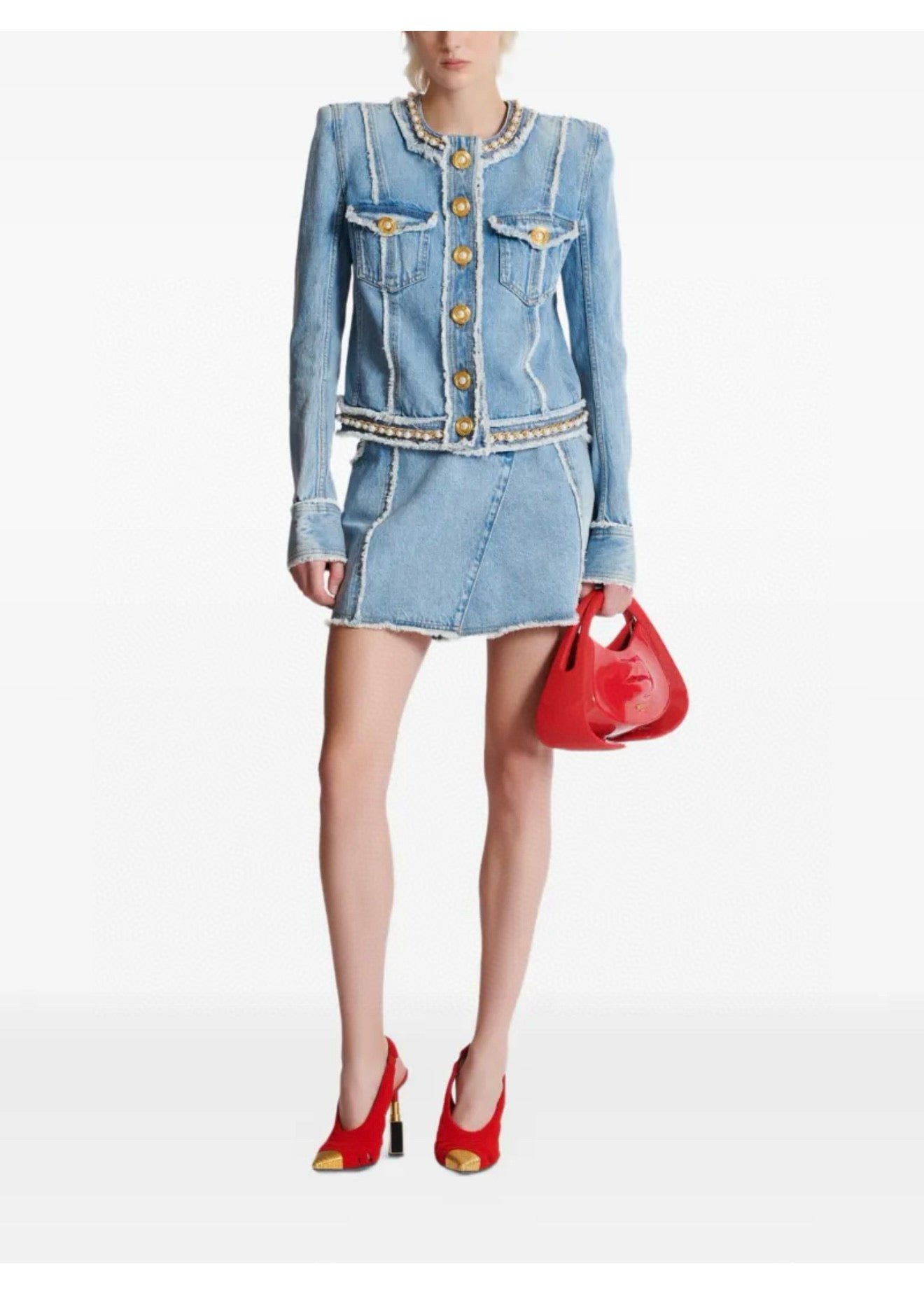 B*♥2025 new product Raw-edge denim jacket and skirt set