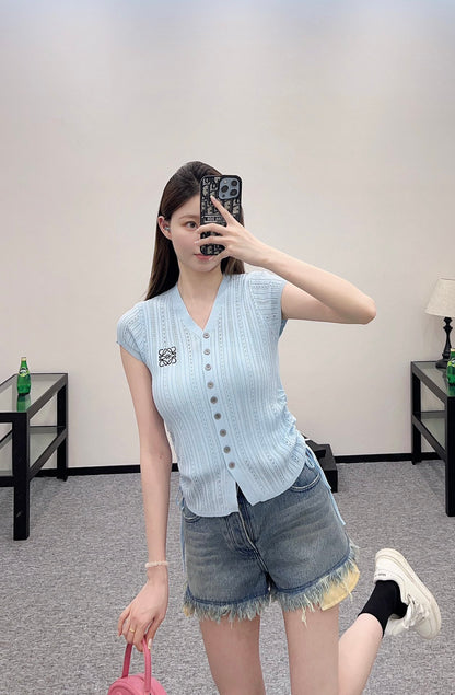 L*♥2025 new product Embroidered knitted short sleeves
