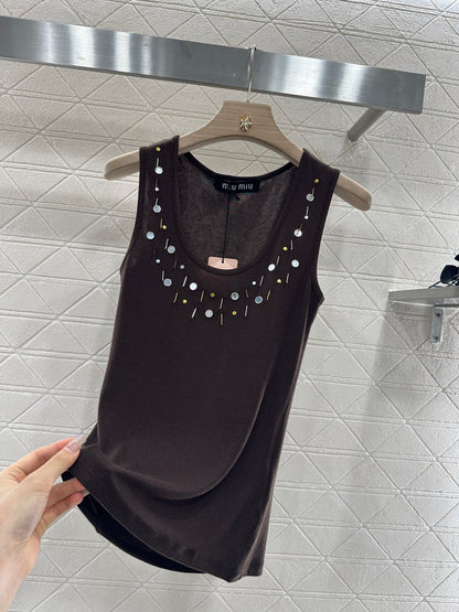Mi*mi*♥2025 new product Beaded cotton vest