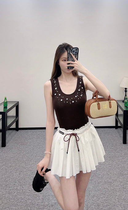 Mi*mi*♥2025 new product Beaded cotton vest