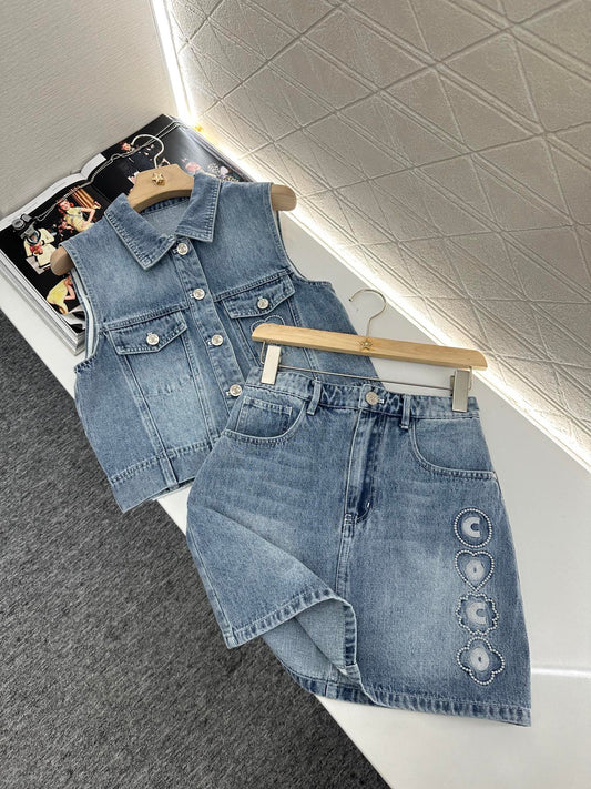 C*♥2025 new product Denim vest set