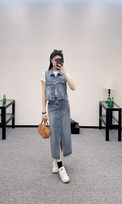 C*♥2025 new product Denim long skirt