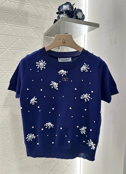 V*♥2025 new product Beaded knitted short sleeves