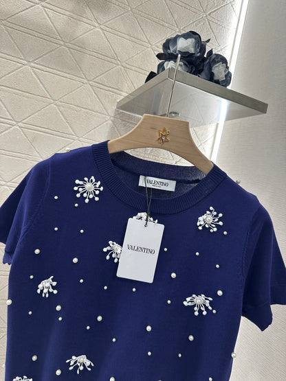 V*♥2025 new product Beaded knitted short sleeves