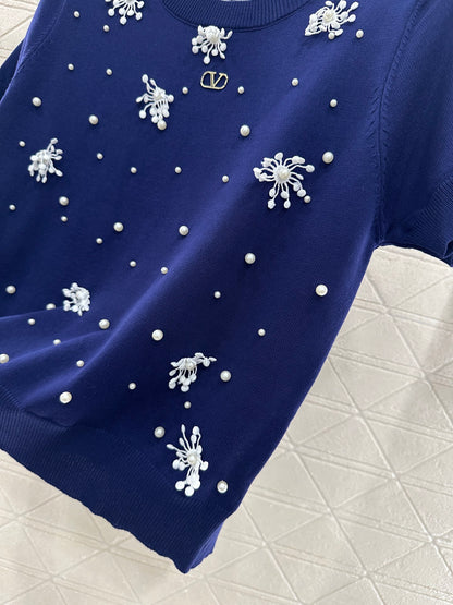 V*♥2025 new product Beaded knitted short sleeves