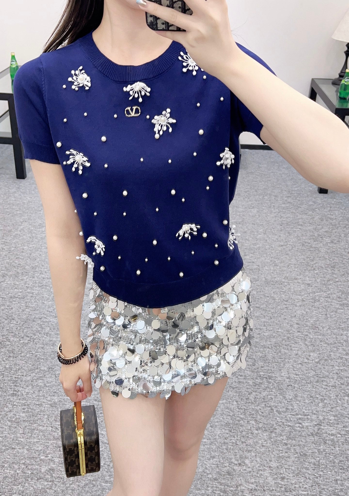 V*♥2025 new product Beaded knitted short sleeves