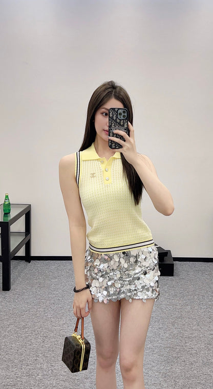 C*♥2025 new product Lapel knitted vest