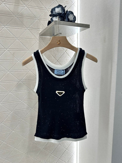 P*♥2025 new product Fake two-piece knitted vest