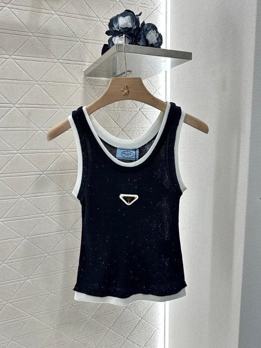 P*♥2025 new product Fake two-piece knitted vest