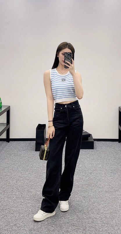 L*♥2025 new product Striped knitted vest