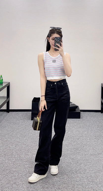 L*♥2025 new product Striped knitted vest