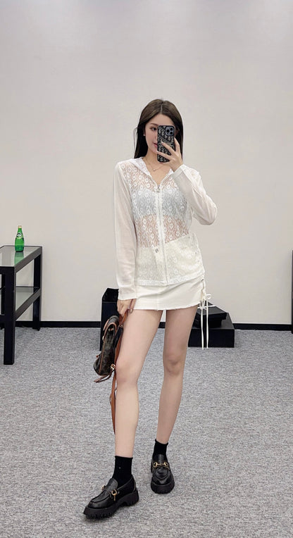 C*♥2025 new product Lace hooded cardigan