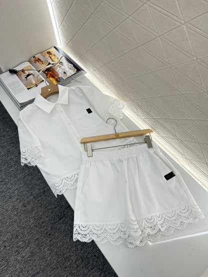 L*♥2025 new product Embroidered shirt and shorts set