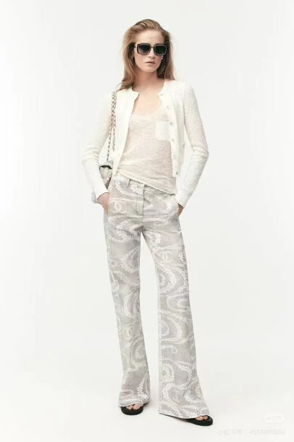 C*♥2025 new product Laser flared denim trousers