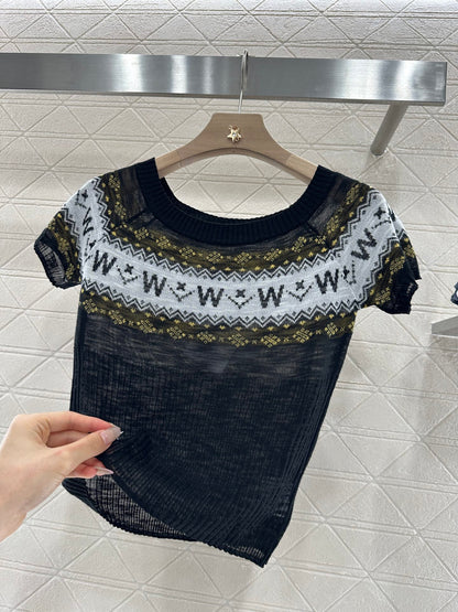 D*♥2025 new product Patterned knitted short sleeves