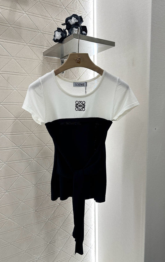 L*♥2025 new product Tie-strap knitted short sleeves