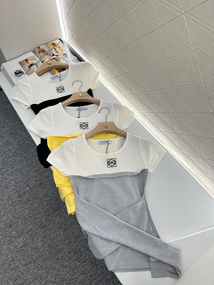 L*♥2025 new product Tie-strap knitted short sleeves