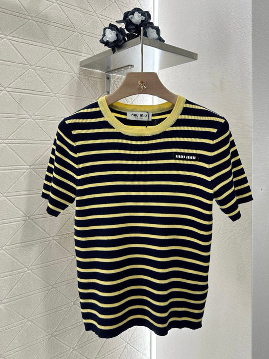 M*♥2025 new product Striped knitted short sleeves