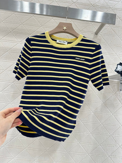 M*♥2025 new product Striped knitted short sleeves