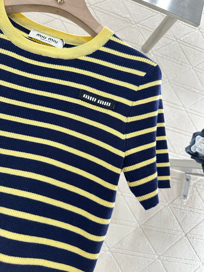 M*♥2025 new product Striped knitted short sleeves