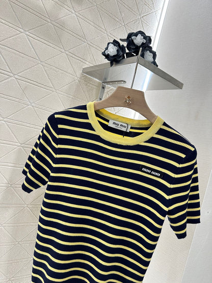 M*♥2025 new product Striped knitted short sleeves