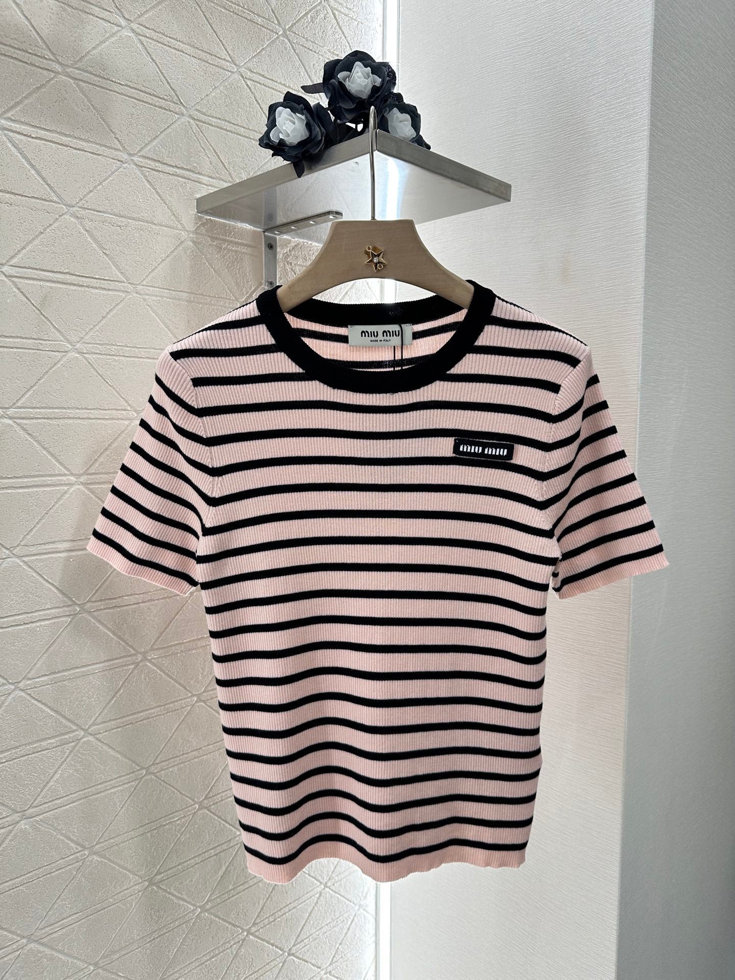 M*♥2025 new product Striped knitted short sleeves