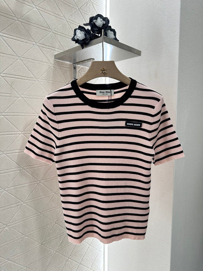 M*♥2025 new product Striped knitted short sleeves