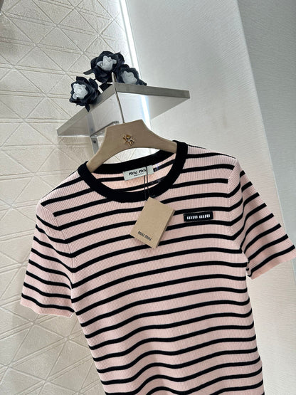 M*♥2025 new product Striped knitted short sleeves