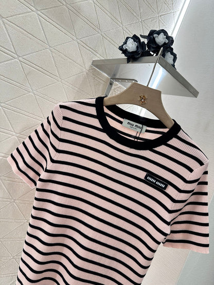 M*♥2025 new product Striped knitted short sleeves