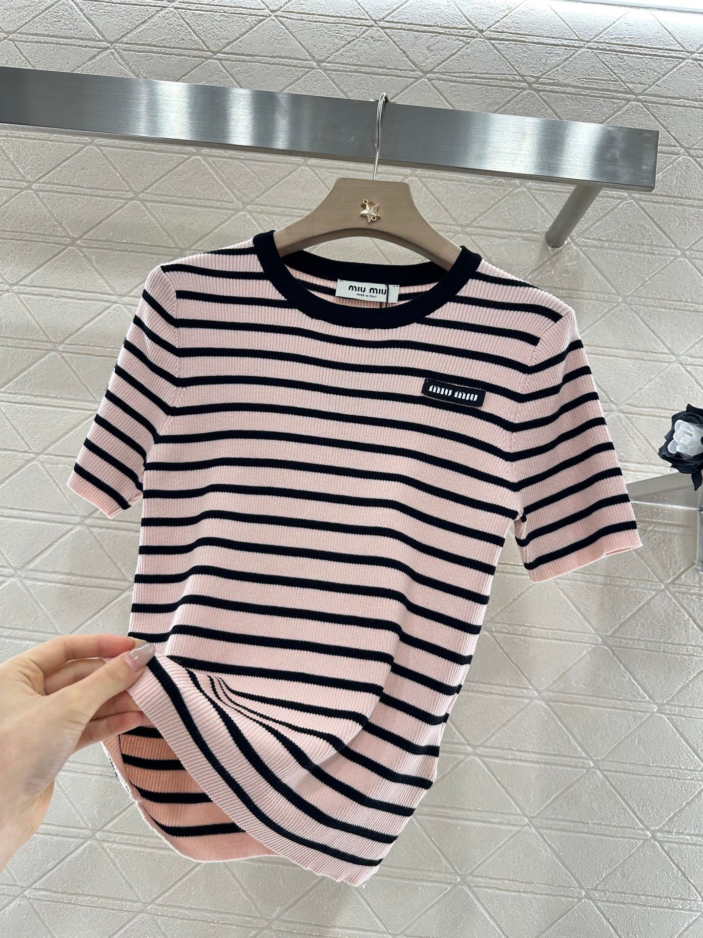 M*♥2025 new product Striped knitted short sleeves