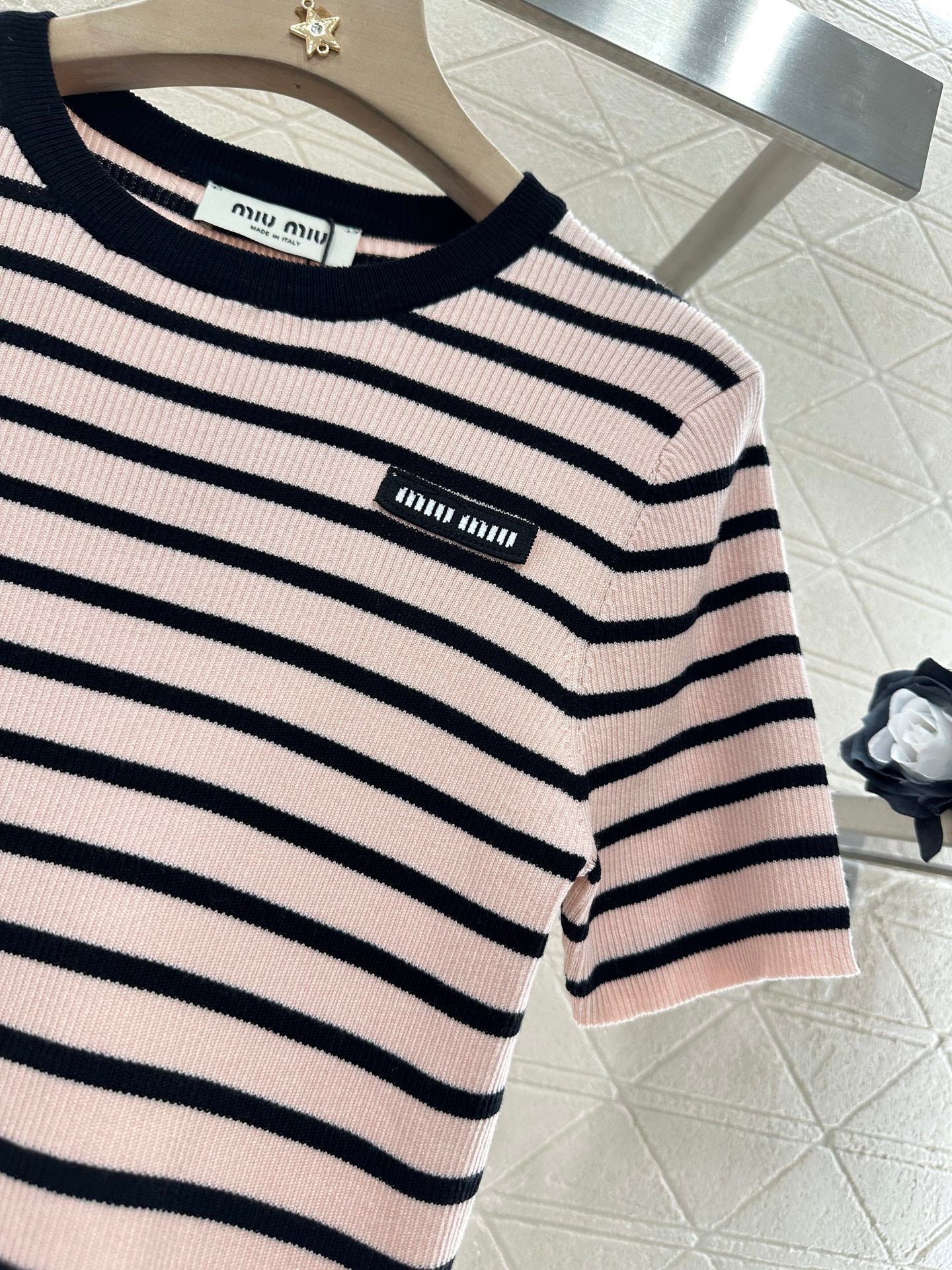 M*♥2025 new product Striped knitted short sleeves