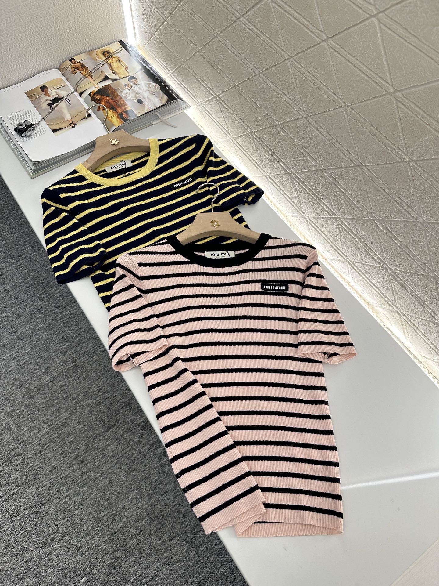 M*♥2025 new product Striped knitted short sleeves