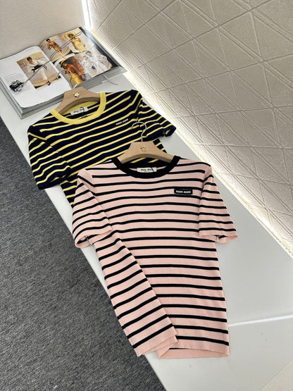 M*♥2025 new product Striped knitted short sleeves