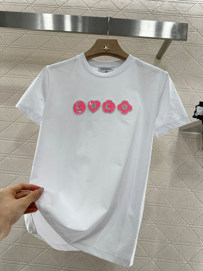 C*♥2025 new product Embroidered beaded short sleeves