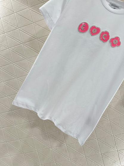 C*♥2025 new product Embroidered beaded short sleeves