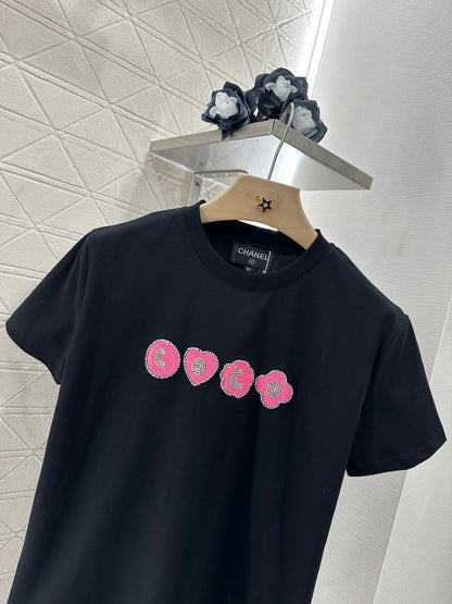 C*♥2025 new product Embroidered beaded short sleeves