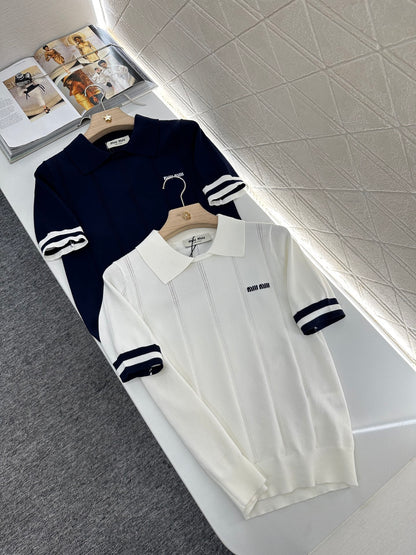 Mi*mi*♥2025 new product Knitted lapel short sleeves