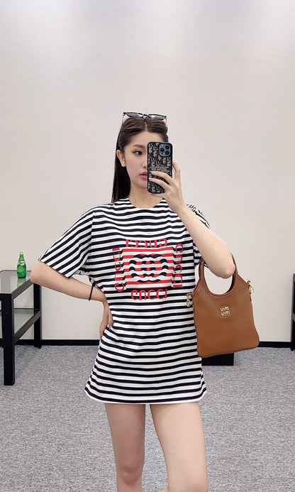 G*♥2025 new product Round neck striped short sleeves