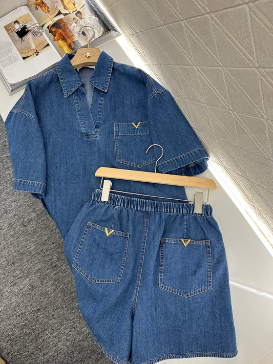 V*♥2025 new products Denim shorts set