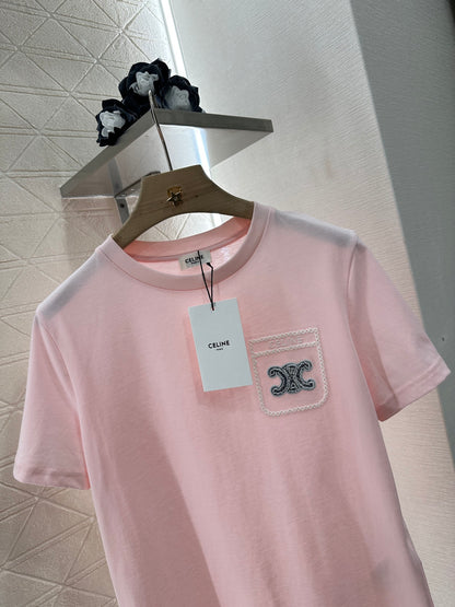 C*♥New product Embroidered short sleeves