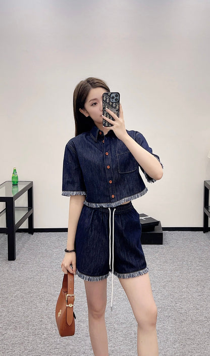 Z*♥2025 new product Denim shirt set