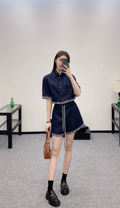 Z*♥2025 new product Denim shirt set